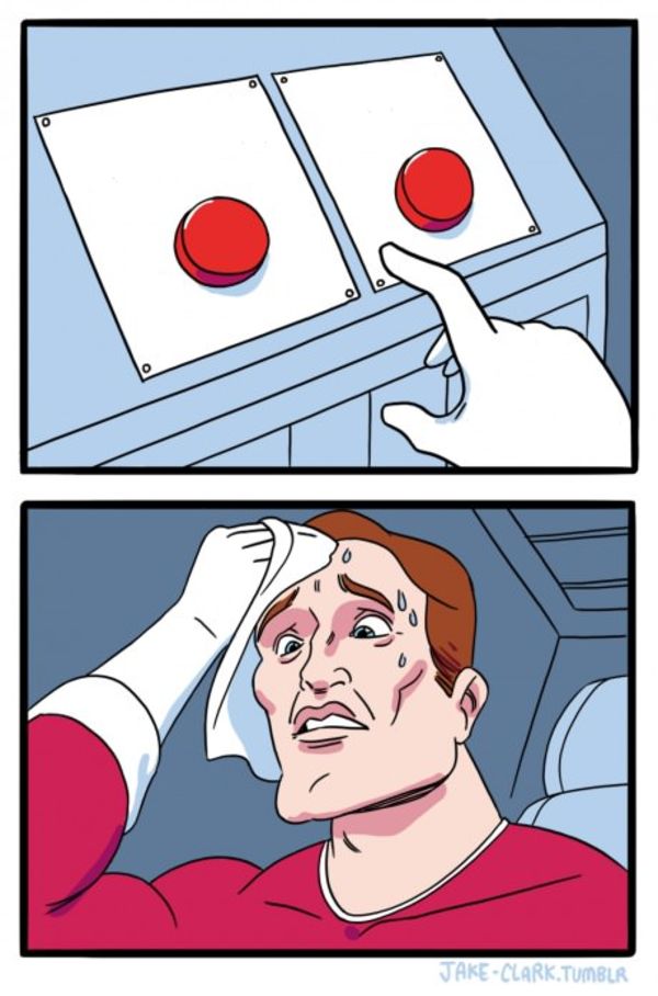 Two Buttons meme about The Feed